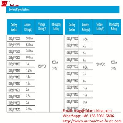 10*85mm 10A 1500V 高電圧 電気機器のための光電ファイューズ