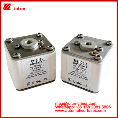 RS306-1 S1P-630A-T AC700 ((UL) Ar AC690V ((IEC) 200KV スクエアキャレミック・フューズ EVまたはHEV電気自動車の牽引