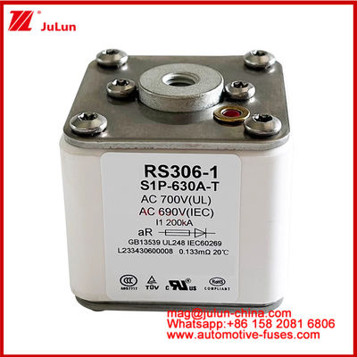 RS306-1 S1P-630A-T AC700 ((UL) Ar AC690V ((IEC) 200KV スクエアキャレミック・フューズ EVまたはHEV電気自動車の牽引