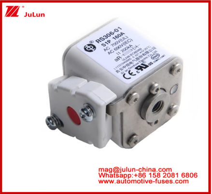 RS306-01-S1P160A AC700 ((UL) AR AC690V ((IEC) 200KV スクエア セラミック フューズ EV または HEV スターッドマウント 小サイズ 高定位電流 ショート・サーキット 防断容量