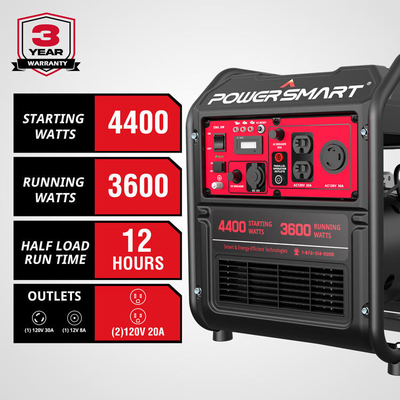 家庭用インバーターB 携帯用 ストック入庫 Powersmart 4400w 屋外用 携帯用 オープンフレームガス発電機 キャンプ用 家庭用インバーターB 携帯用