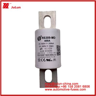 RS309-MD 400A 500VAC 200KA 500VDC 50KA AR 管状セラミック自動車ファイューズ ボルト設置 半導体保護